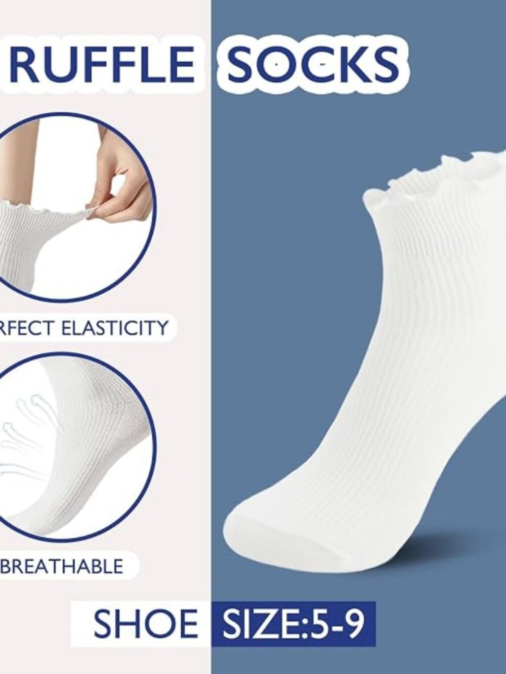 6 Pairs of Ruffle Socks Women, Cute Ruffle Ankle Socks - Picture 3 of 5